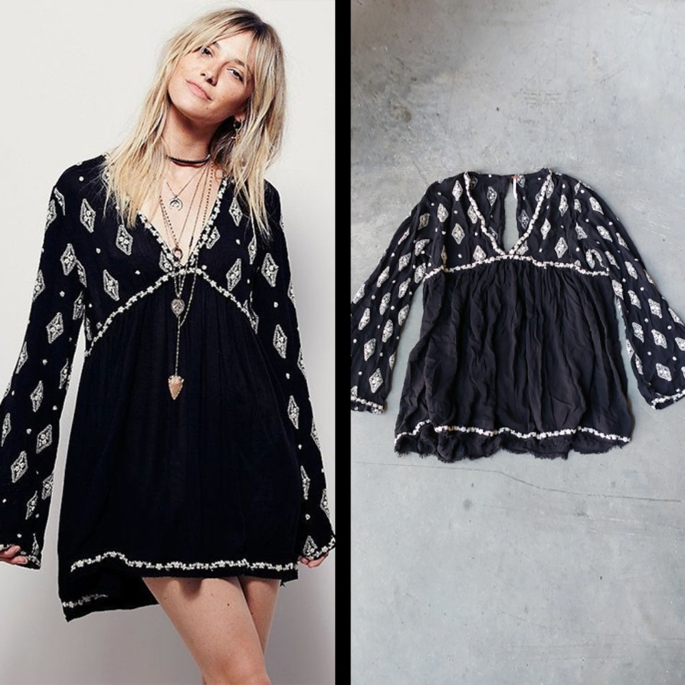 Free People Diamond Embroidered Tunic in Black med